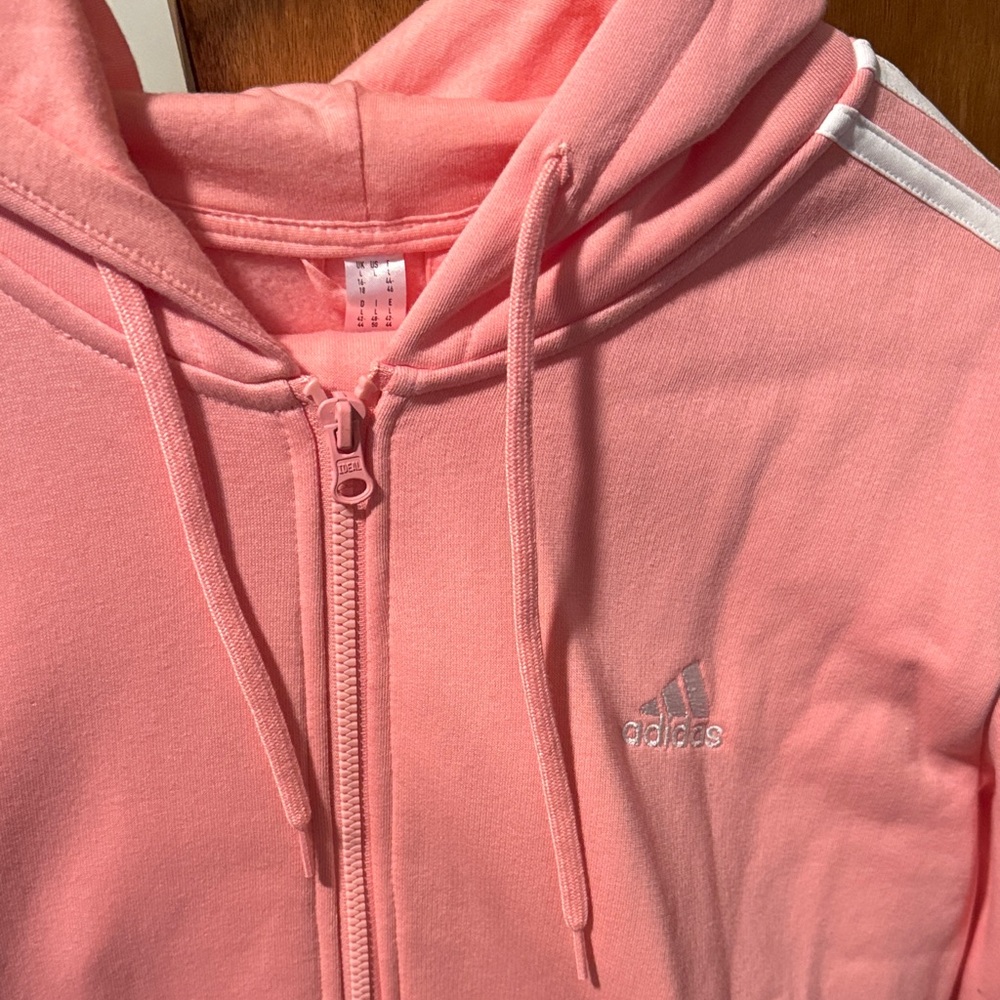 Adidas Light Pink Hoodie and Pants with White Accents only worn once.